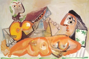 Nu couch et homme jouant de la guitare 1970 Cubist Oil Paintings